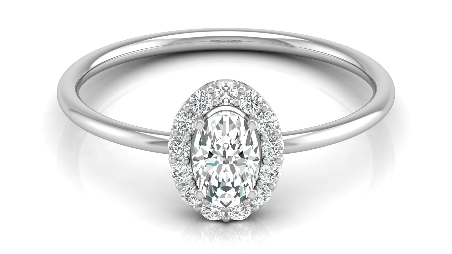 Oval Halo Diamond Ring in 9K | 14K | 18K BIS Hallmarked Yellow, Rose & White Gold with Certified Lab Grown Diamonds, Bold Classy Jewellery by Avarta
