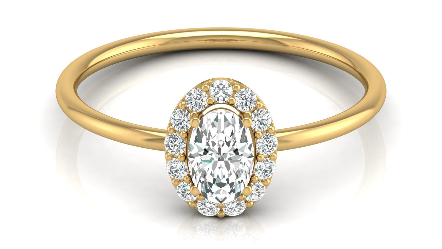 Oval Halo Diamond Ring in 9K | 14K | 18K BIS Hallmarked Yellow, Rose & White Gold with Certified Lab Grown Diamonds, Bold Classy Jewellery by Avarta