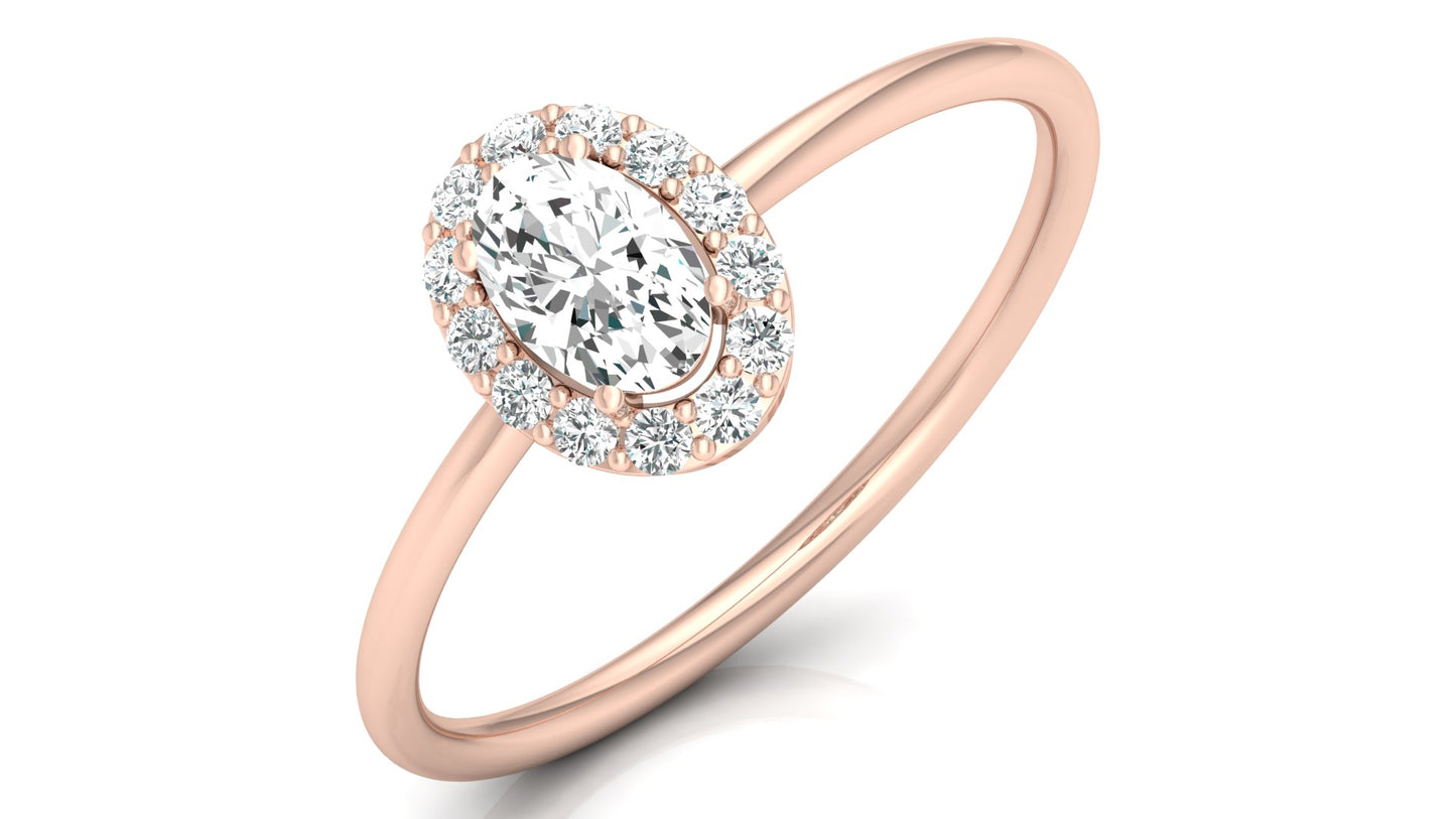 Oval Halo Diamond Ring in 9K | 14K | 18K BIS Hallmarked Yellow, Rose & White Gold with Certified Lab Grown Diamonds, Bold Classy Jewellery by Avarta