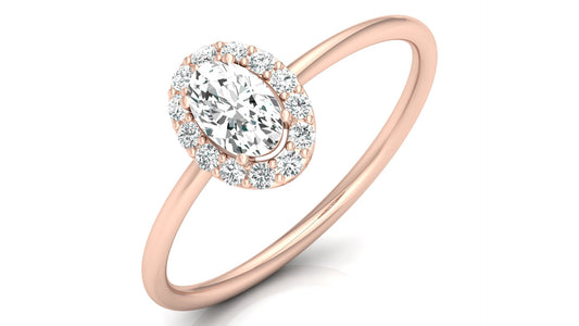 Oval Halo Diamond Ring in 9K | 14K | 18K BIS Hallmarked Yellow, Rose & White Gold with Certified Lab Grown Diamonds, Bold Classy Jewellery by Avarta