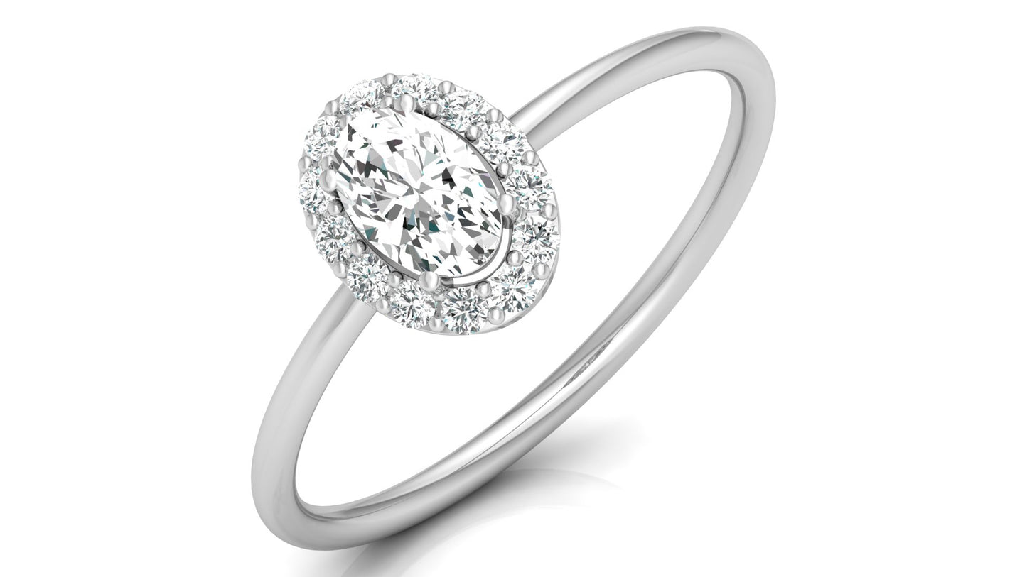 Oval Halo Diamond Ring in 9K | 14K | 18K BIS Hallmarked Yellow, Rose & White Gold with Certified Lab Grown Diamonds, Bold Classy Jewellery by Avarta