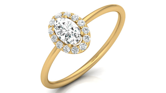 Oval Halo Diamond Ring in 9K | 14K | 18K BIS Hallmarked Yellow, Rose & White Gold with Certified Lab Grown Diamonds, Bold Classy Jewellery by Avarta