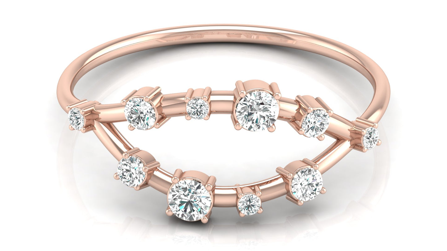 Dual Arc Diamond Ring in 9K | 14K | 18K BIS Hallmarked Yellow, Rose & White Gold with Certified Lab Grown Diamonds, Symphony of Brilliance Jewellery by Avarta