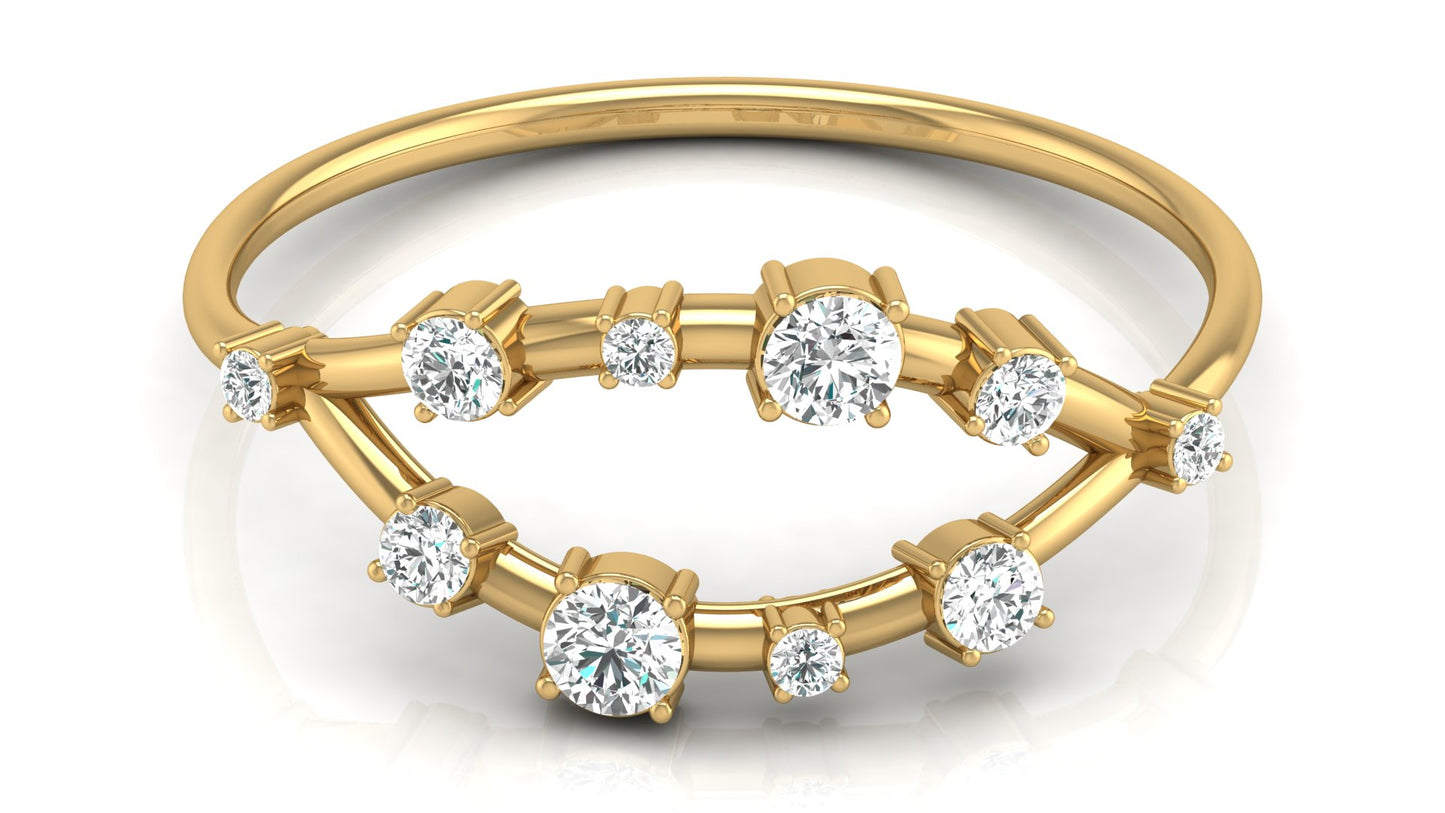 Dual Arc Diamond Ring in 9K | 14K | 18K BIS Hallmarked Yellow, Rose & White Gold with Certified Lab Grown Diamonds, Symphony of Brilliance Jewellery by Avarta