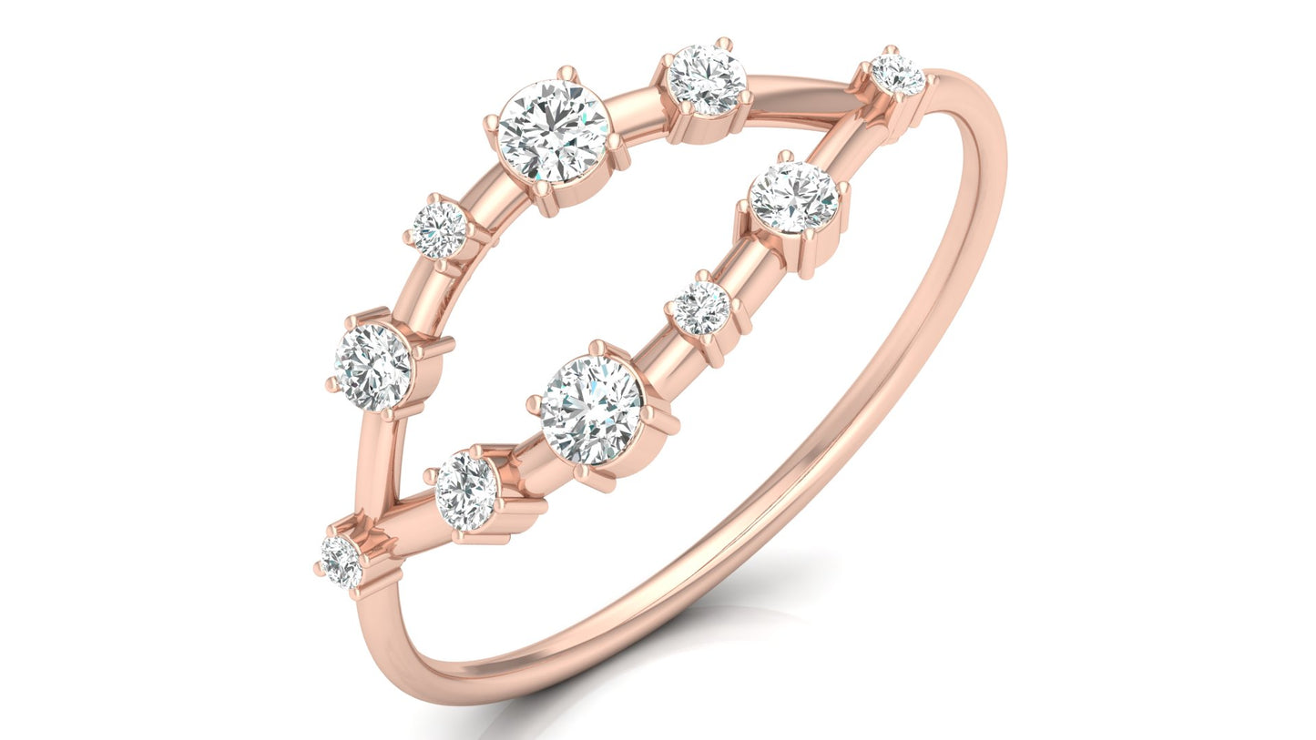 Dual Arc Diamond Ring in 9K | 14K | 18K BIS Hallmarked Yellow, Rose & White Gold with Certified Lab Grown Diamonds, Symphony of Brilliance Jewellery by Avarta