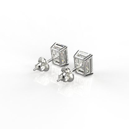 Avarta Sterling Silver 1 Carat Each Emerald Cut Solitaire Stud Earrings With White Gold Polish