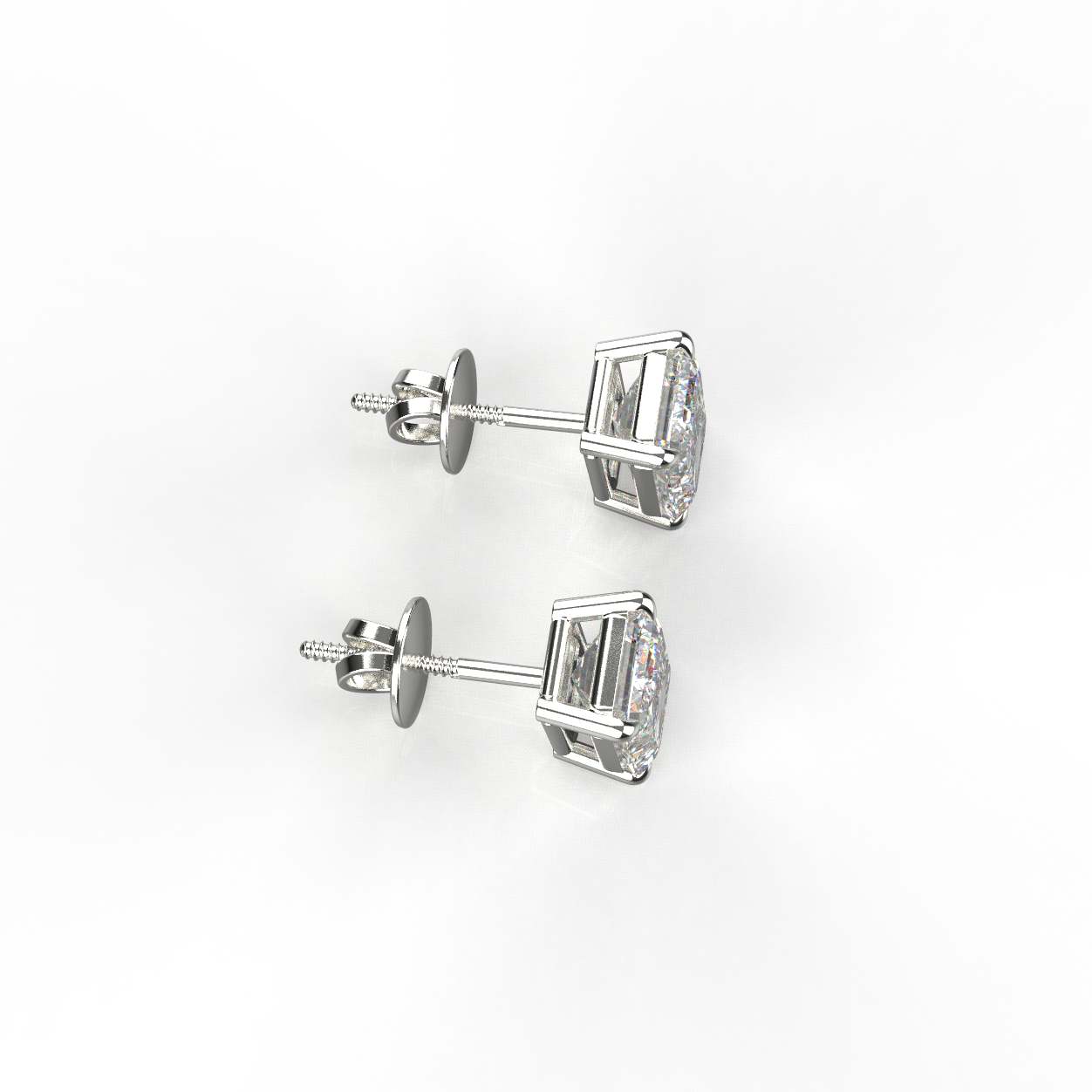 Avarta Sterling Silver 1 Carat Each Emerald Cut Solitaire Stud Earrings With White Gold Polish