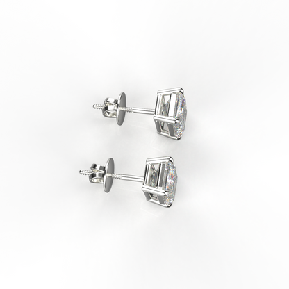Avarta Sterling Silver 1 Carat Each Emerald Cut Solitaire Stud Earrings With White Gold Polish