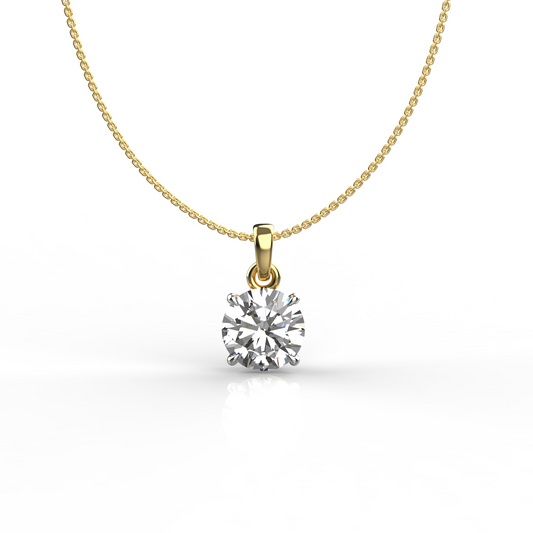 Avarta Sterling Silver 1 Carat Solitaire Pendant With Chain in Gold Polish