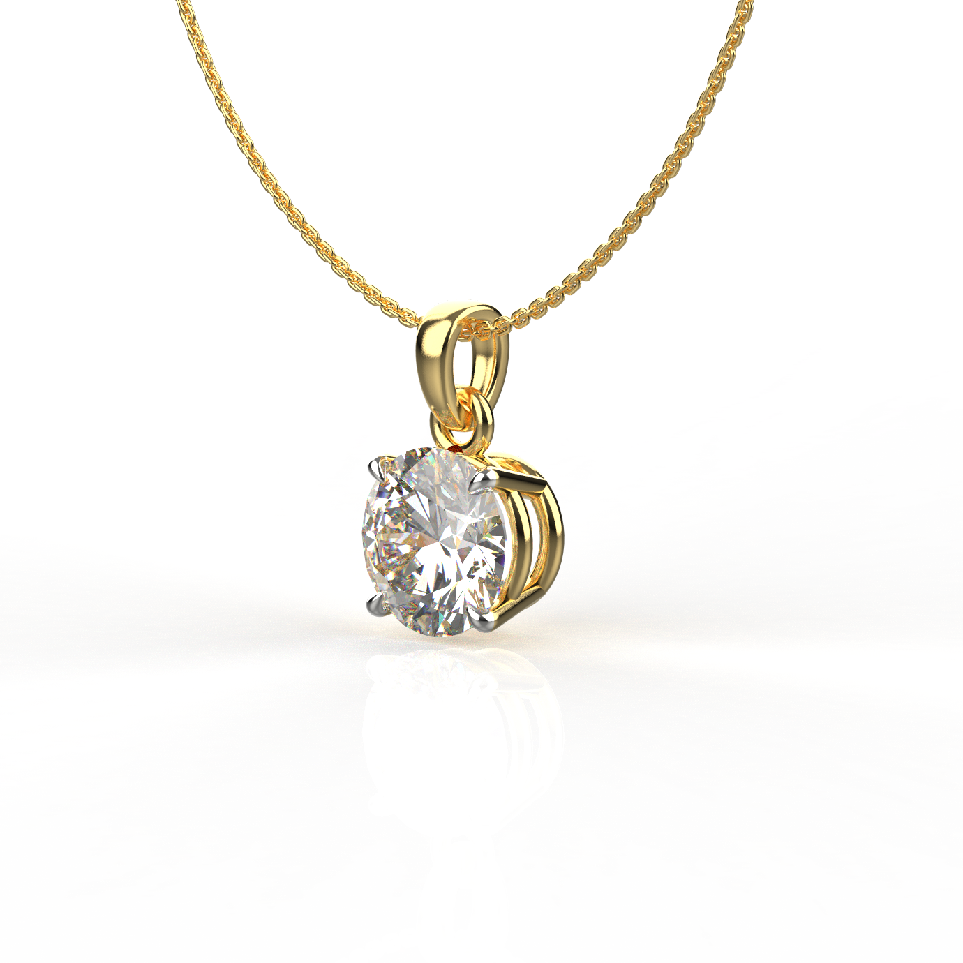 Avarta Sterling Silver 1 Carat Solitaire Pendant With Chain in Gold Polish