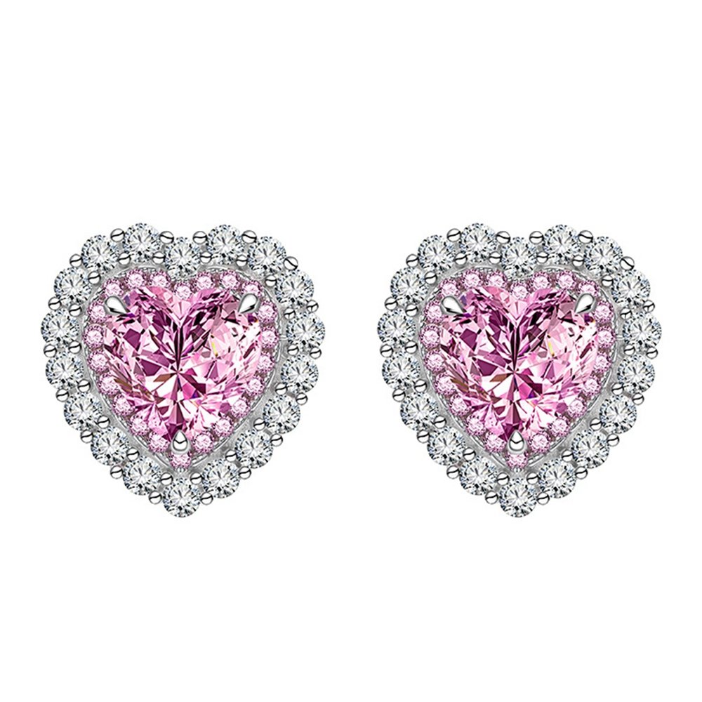 Avarta Jewellery Sterling Silver 2 Carat Each Pink Heart Earrings For Girls &amp; Women