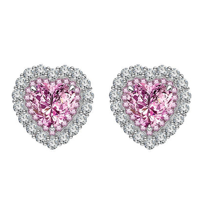 Avarta Jewellery Sterling Silver 2 Carat Each Pink Heart Earrings For Girls &amp; Women