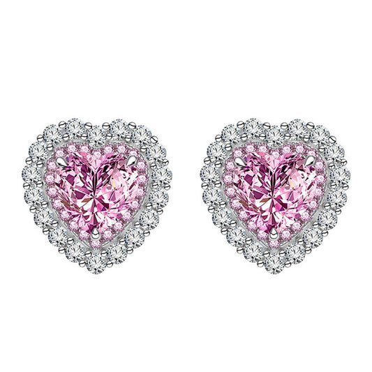 Avarta Jewellery Sterling Silver 2 Carat Each Pink Heart Earrings For Girls &amp; Women