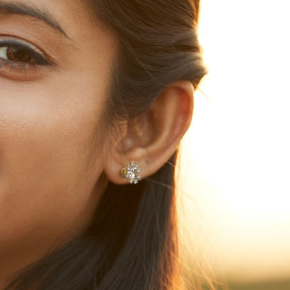 Avarta Sterling Silver 2 Carat Solitaire Sunflower Stud Earring With White Gold Polish For Girls &amp; Women