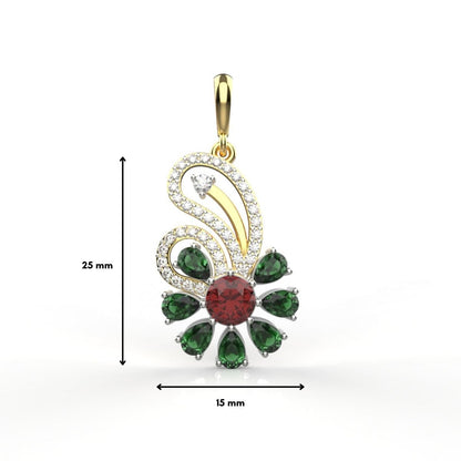 Avarta Jewellery Mystique Flower Pendant With Ruby and Emerald