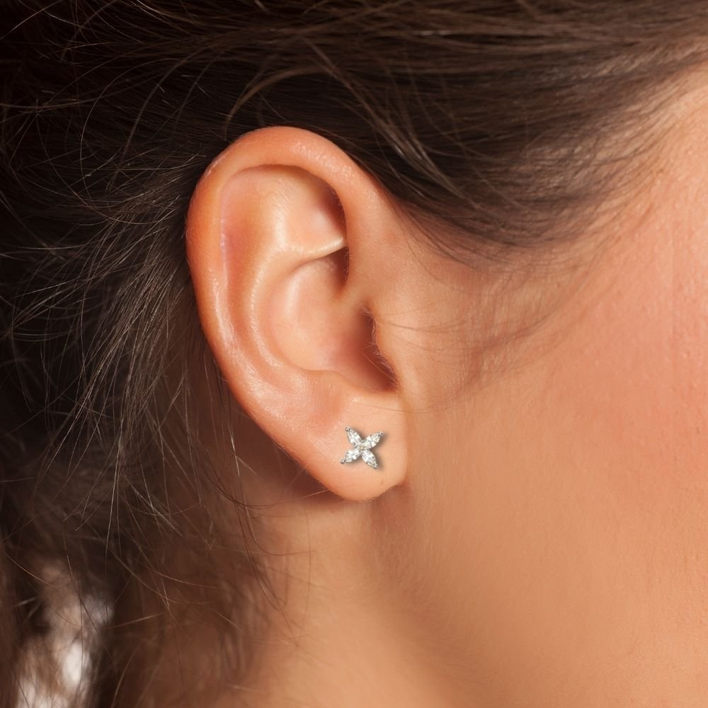 Avarta Jewellery Sterling Silver Marquise Flower Stud Earrings With White Gold Polish for Girls &amp; Women