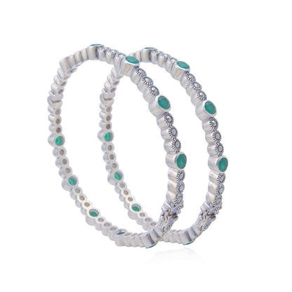 Avarta Sterling Silver Emerald Bangle Pair For Girls &amp; Women Size 2-4 Ani