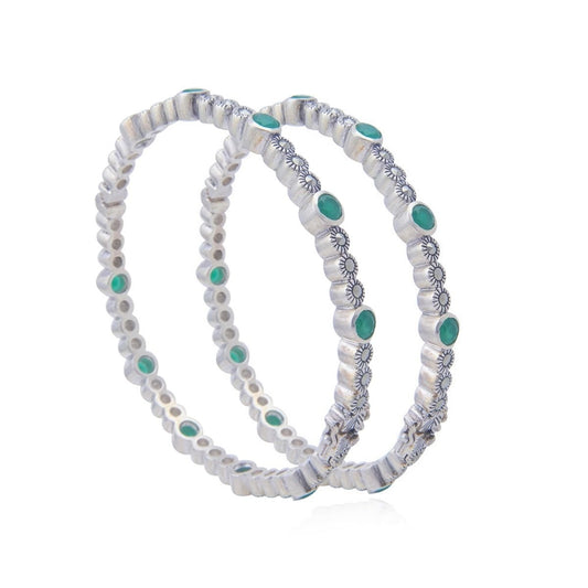 Avarta Sterling Silver Emerald Bangle Pair For Girls &amp; Women Size 2-4 Ani