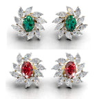 Avarta Gold Diamond Stud Earrings with Ruby Emerald
