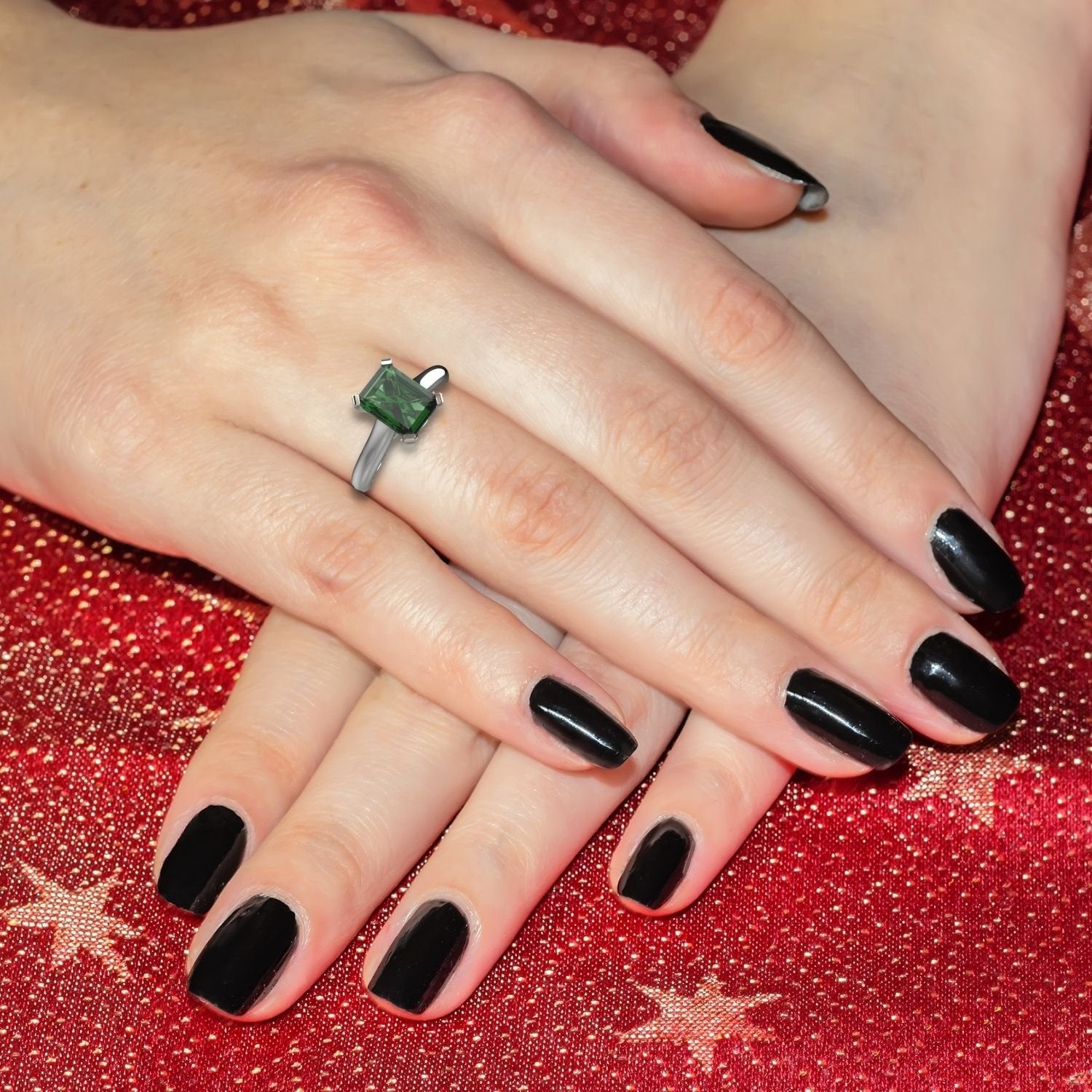 Avarta Jewellery Sterling Silver Faux Emerald Ring With Diamonds For Girls &amp; Women Secondary image