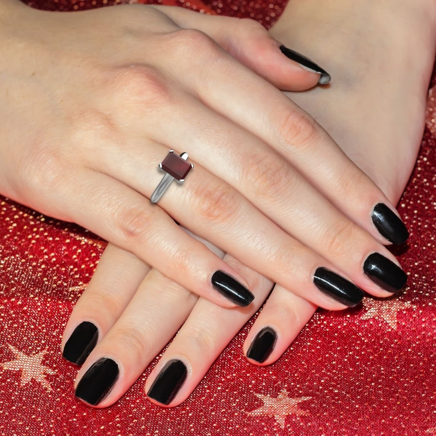 Avarta Jewellery Sterling Silver Faux Ruby Ring With Diamonds