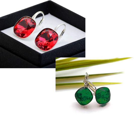 Avarta Jewellery Sterling Silver 5.50 Carat Each Emerald Ruby Cushion Loop Earrings For Girls &amp; Women