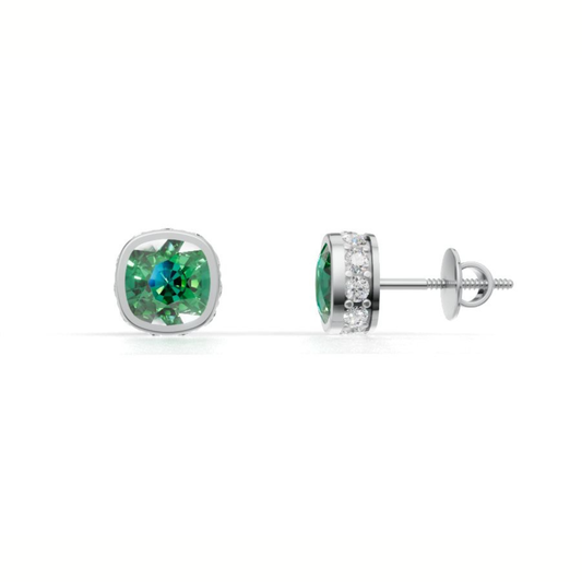 Green Goddess Energy | Sparkling Lab Grown Emerald Stud Earrings in 9K/14K/18K White Gold by Avarta Jewellery