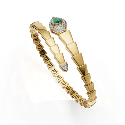 925 Sterling Silver Gold Plated Serpenti Snake Bracelet | Pear Lab Grown Emerald & Lab Grown Diamond Statement Luxury Unisex Bracelet