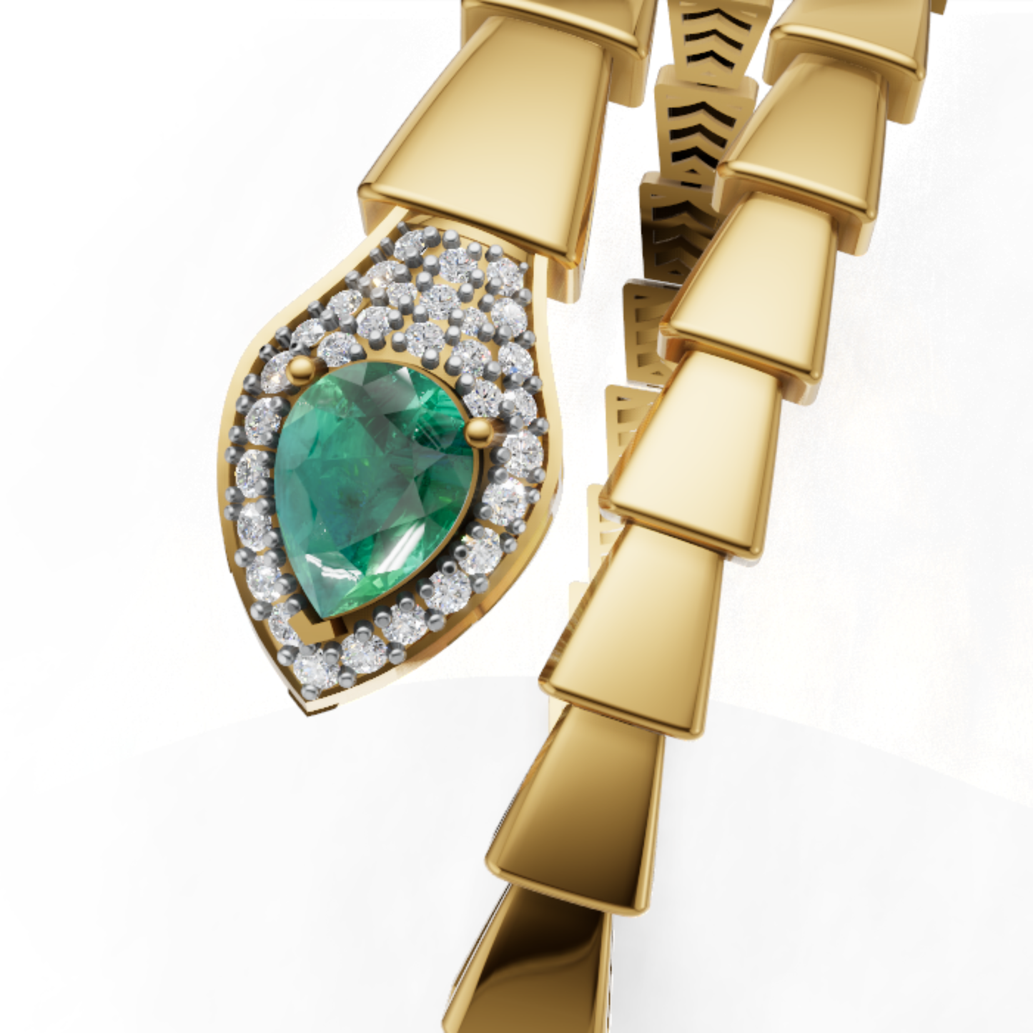 925 Sterling Silver Gold Plated Serpenti Snake Bracelet | Pear Lab Grown Emerald & Lab Grown Diamond Statement Luxury Unisex Bracelet