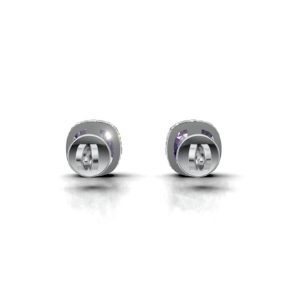 Unisex Natural Amethyst & Moissanite Halo Stud Earrings, 925 Sterling Silver Cushion Cut Bold Purple Gemstone Jewelry