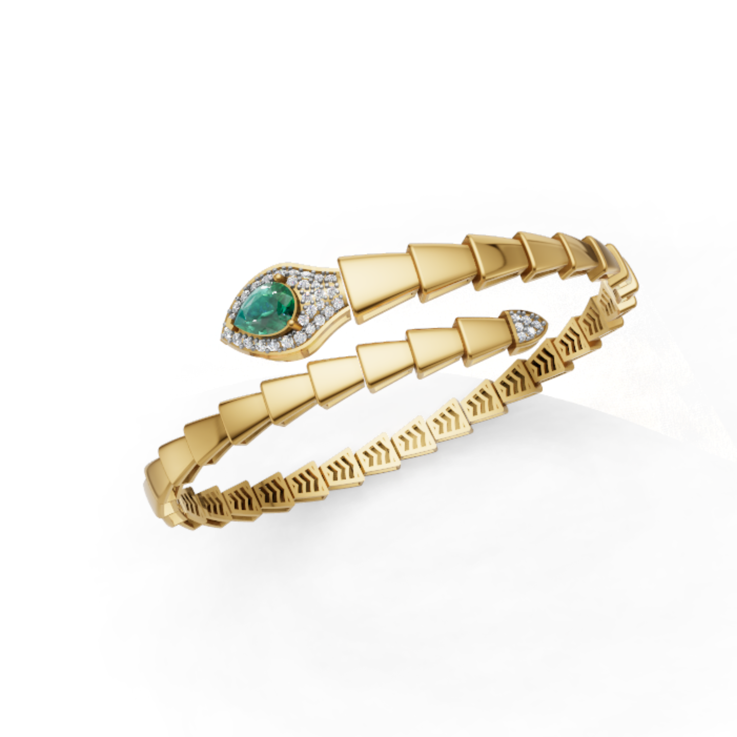 925 Sterling Silver Gold Plated Serpenti Snake Bracelet | Pear Lab Grown Emerald & Lab Grown Diamond Statement Luxury Unisex Bracelet
