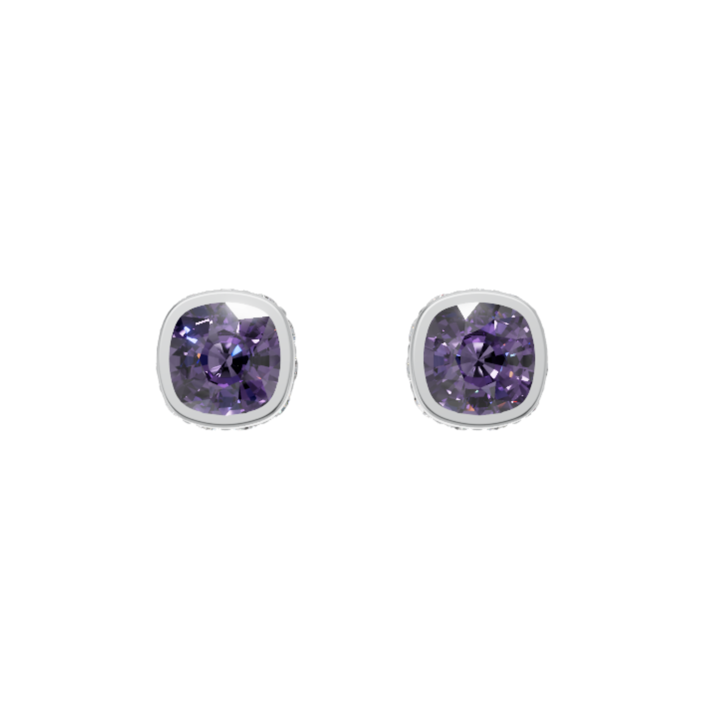 Unisex Natural Amethyst & Moissanite Halo Stud Earrings, 925 Sterling Silver Cushion Cut Bold Purple Gemstone Jewelry