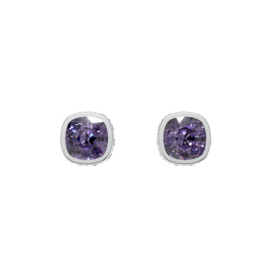 Unisex Natural Amethyst & Moissanite Halo Stud Earrings, 925 Sterling Silver Cushion Cut Bold Purple Gemstone Jewelry