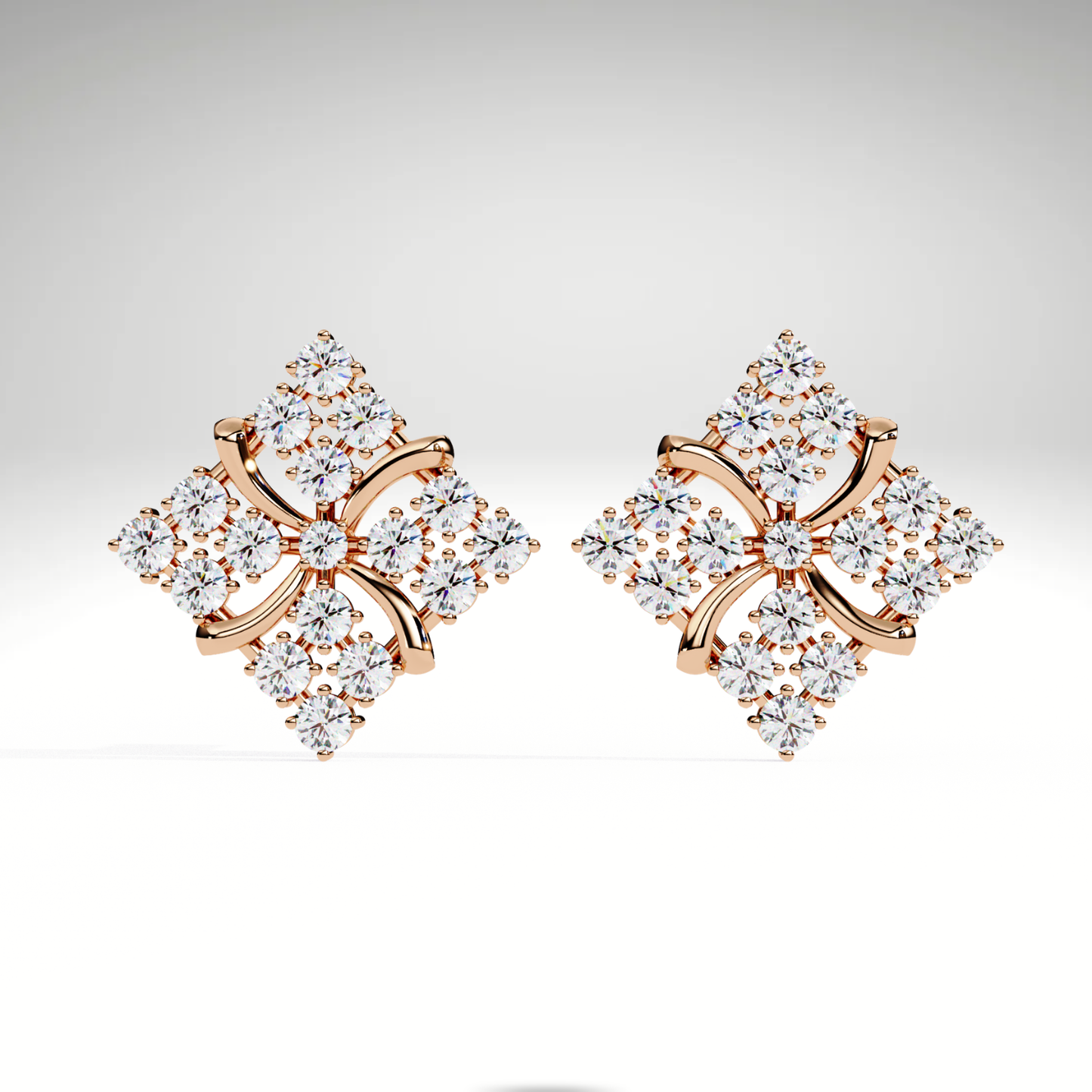 9K/14K/18K Lab Grown Diamond Cluster Stud Earrings | Floral Diamond Shape Studs