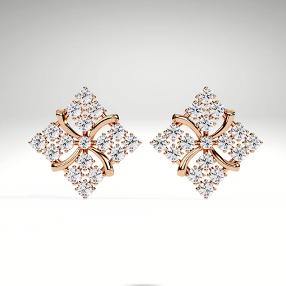 9K/14K/18K Lab Grown Diamond Cluster Stud Earrings | Floral Diamond Shape Studs