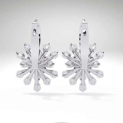 Golden Snowflake Diamond Hoop Earrings | Starburst Dangles in 9K-14K-18K Solid Gold