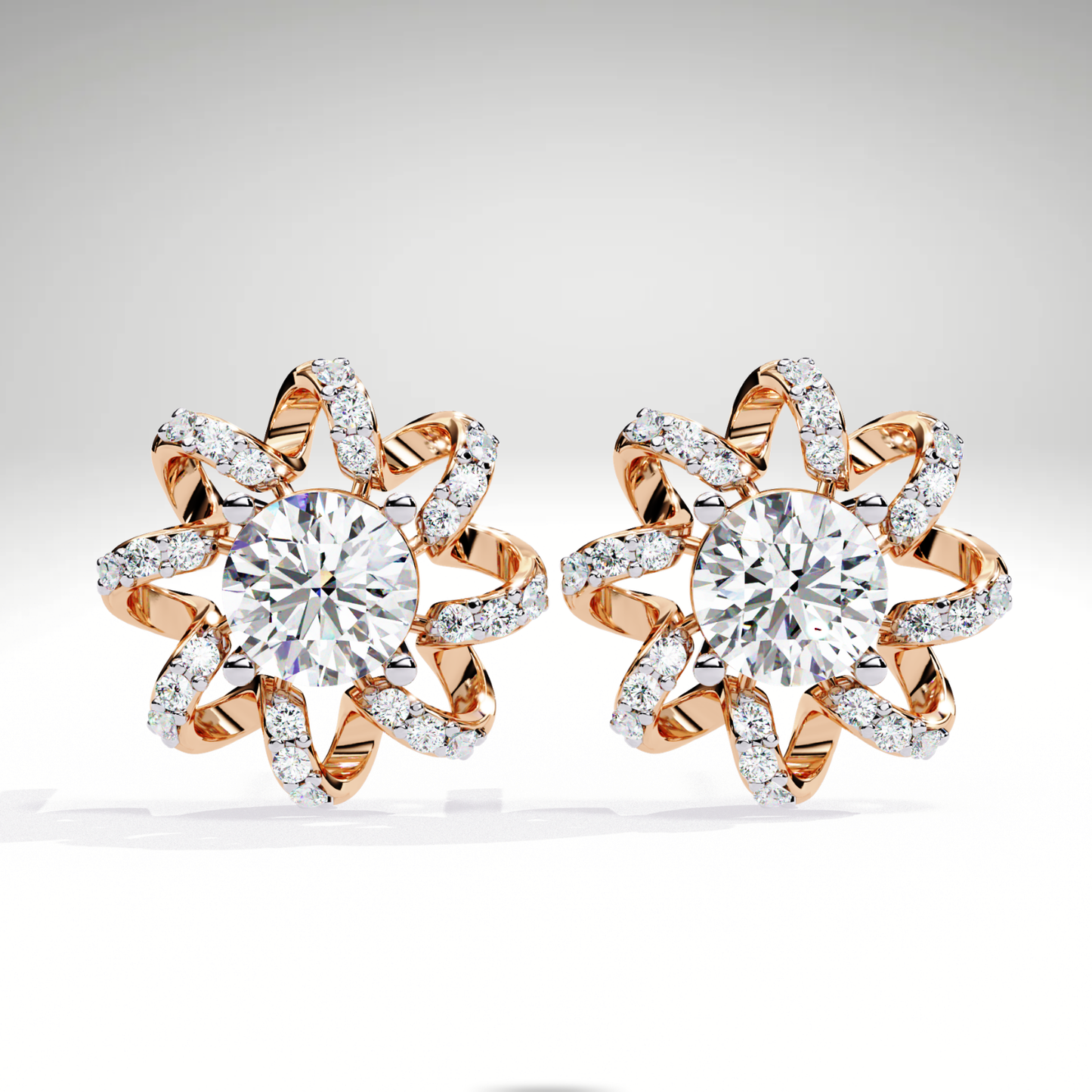 Starburst Floral Diamond Earrings in 9K-14K-18K Solid Gold | Stellar Bloom Bridal Gift for Her