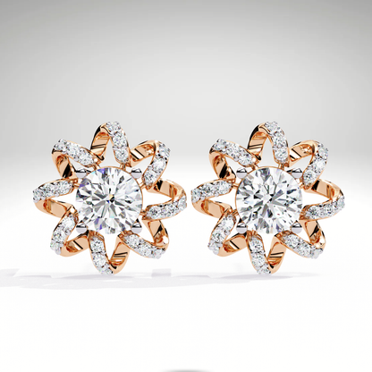 Starburst Floral Diamond Earrings in 9K-14K-18K Solid Gold | Stellar Bloom Bridal Gift for Her