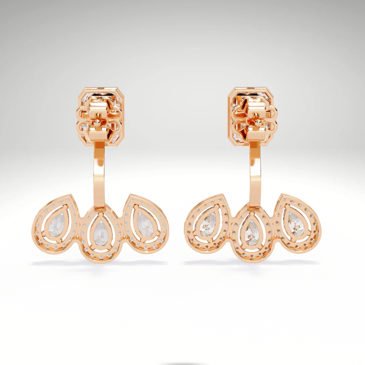 Emerald Cut & Pear Diamond Cascade Earrings | Solid Gold Gift For Her