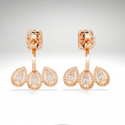 Emerald Cut & Pear Diamond Cascade Earrings | Solid Gold Gift For Her
