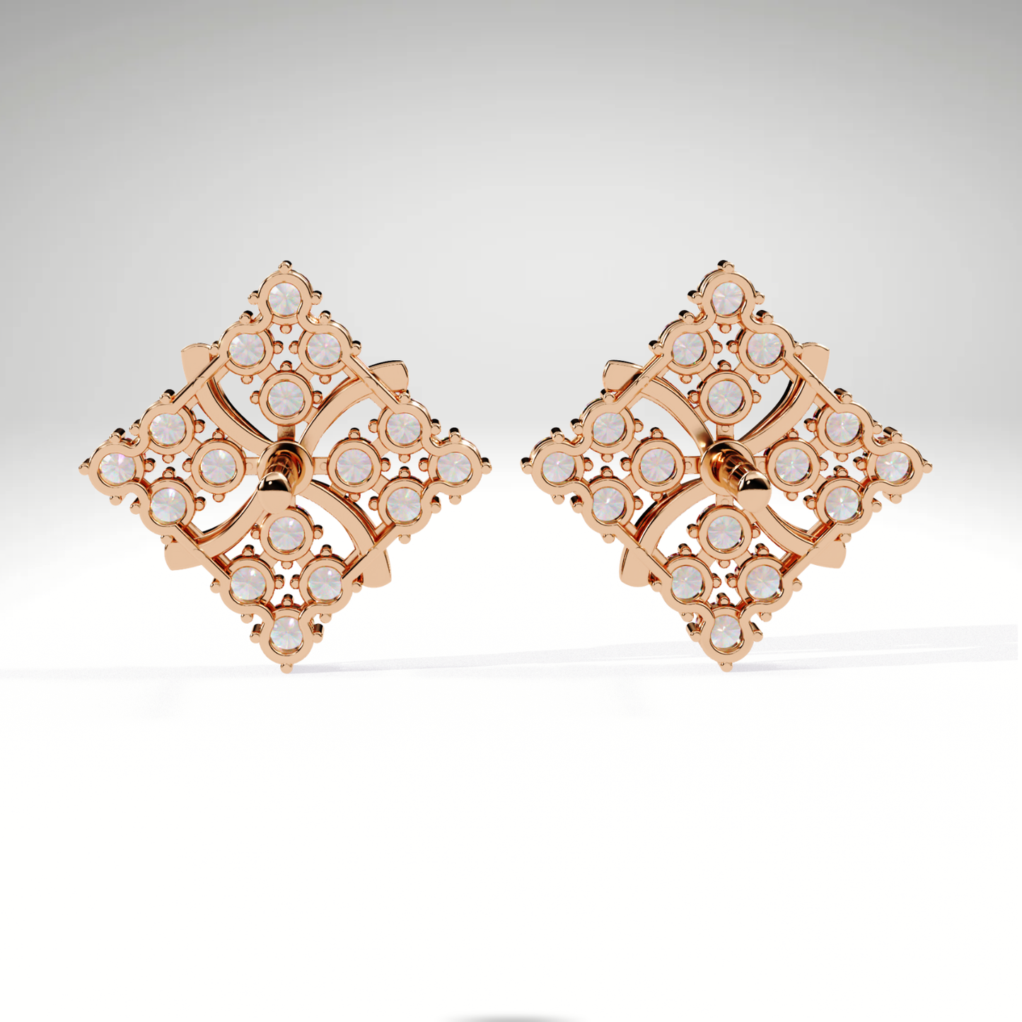 9K/14K/18K Lab Grown Diamond Cluster Stud Earrings | Floral Diamond Shape Studs