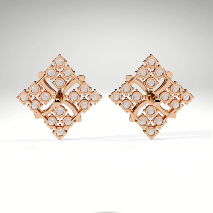 9K/14K/18K Lab Grown Diamond Cluster Stud Earrings | Floral Diamond Shape Studs