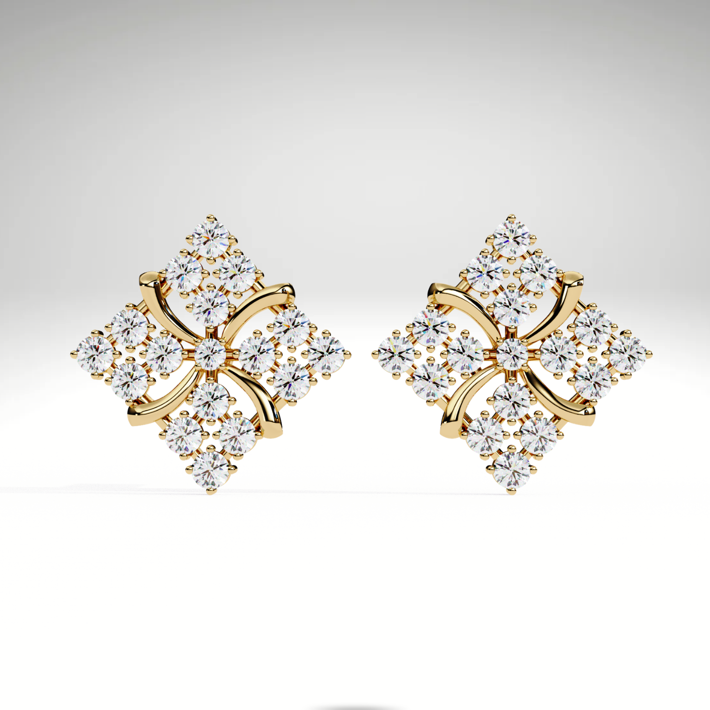 9K/14K/18K Lab Grown Diamond Cluster Stud Earrings | Floral Diamond Shape Studs