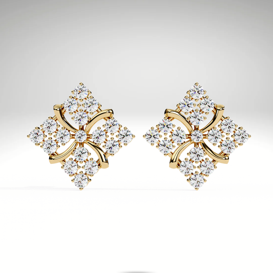 9K/14K/18K Lab Grown Diamond Cluster Stud Earrings | Floral Diamond Shape Studs
