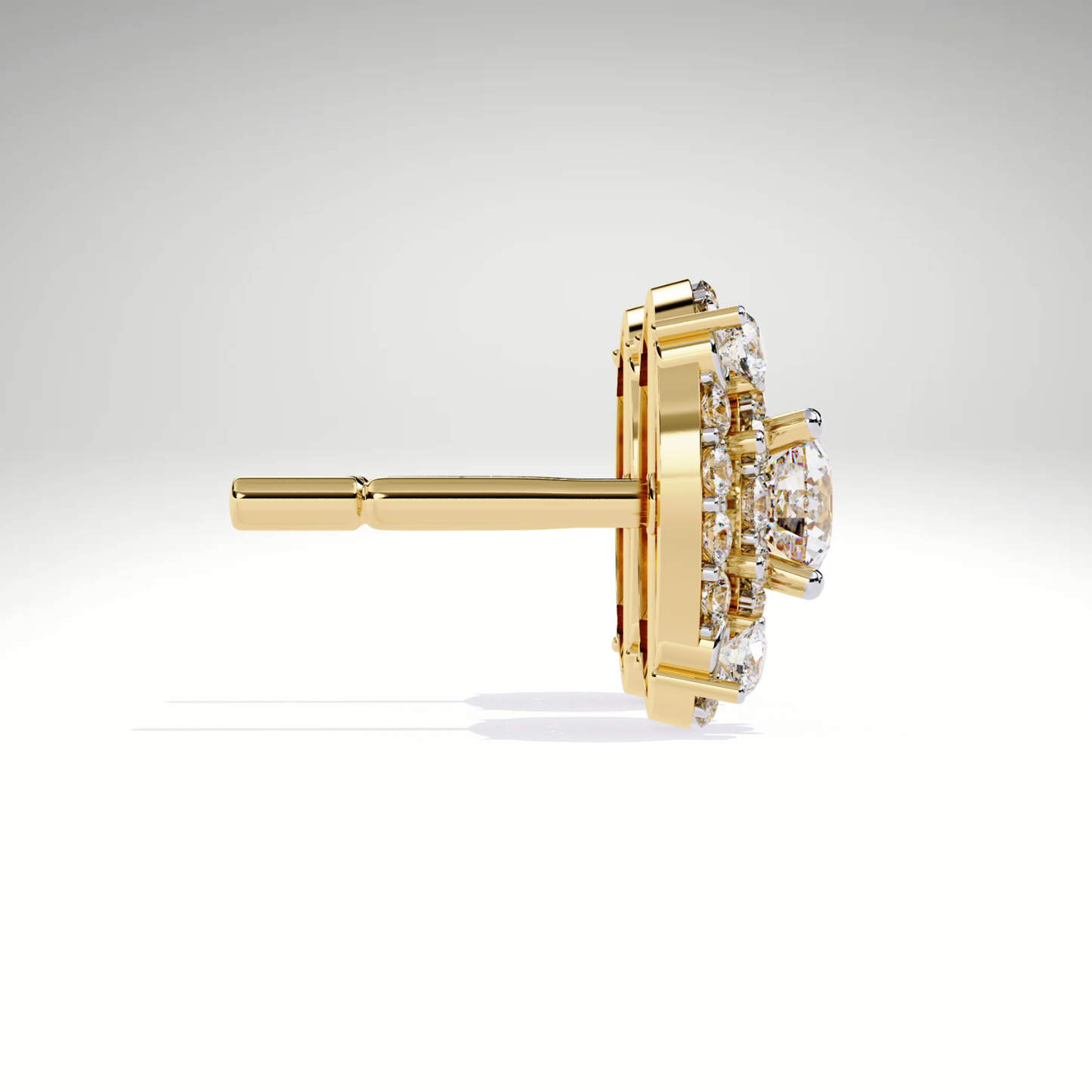 9K-14K-18K Gold Double Halo Stud Earrings | Modern Lab Grown Diamond Earrings for Women