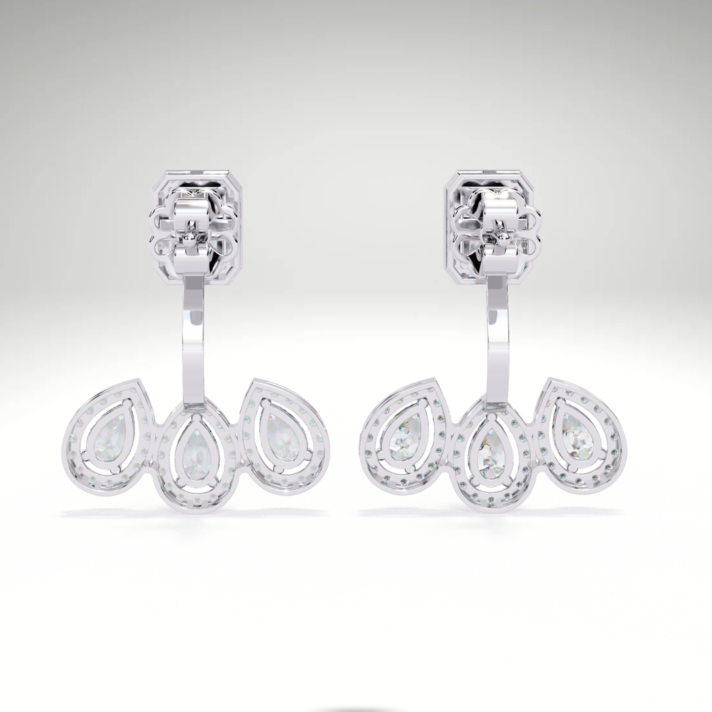 Emerald Cut & Pear Diamond Cascade Earrings | Solid Gold Gift For Her