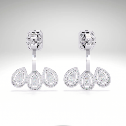 Emerald Cut & Pear Diamond Cascade Earrings | Solid Gold Gift For Her