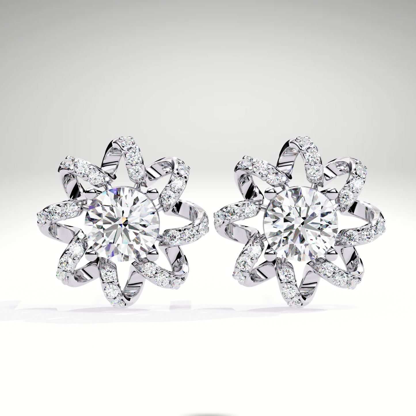 Starburst Floral Diamond Earrings in 9K-14K-18K Solid Gold | Stellar Bloom Bridal Gift for Her