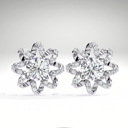 Starburst Floral Diamond Earrings in 9K-14K-18K Solid Gold | Stellar Bloom Bridal Gift for Her