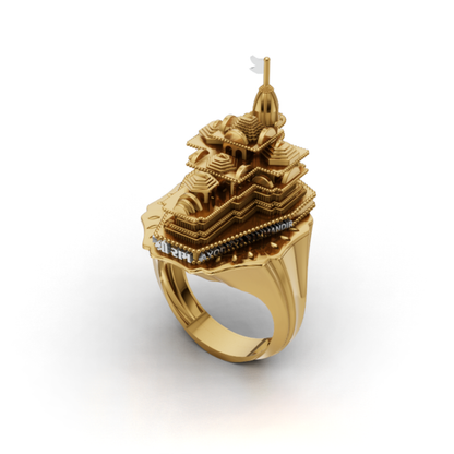 Ayodhya Ram Mandir Inspired Temple Ring, Spiritual Heritage Statement Ring, Gold Plated Devotional Ring, Unique Gift for Hindu Men and Women